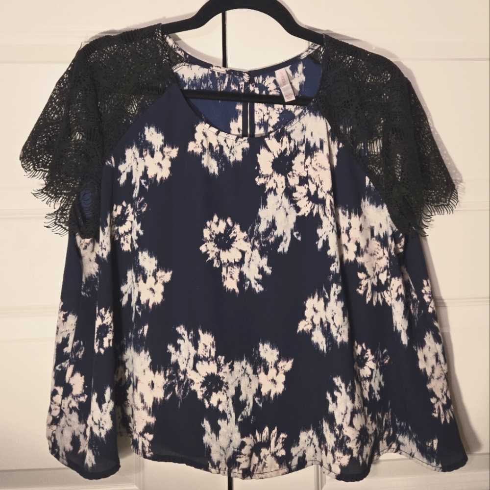 Navy and Lace Blouse